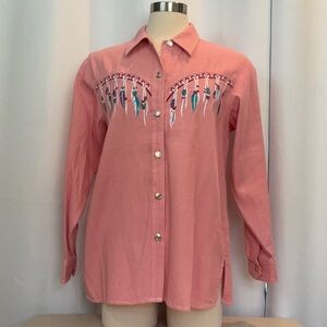 NWT Bob Mackie Wearable Art Pink Embroidered Western Style Blouse Women Size M